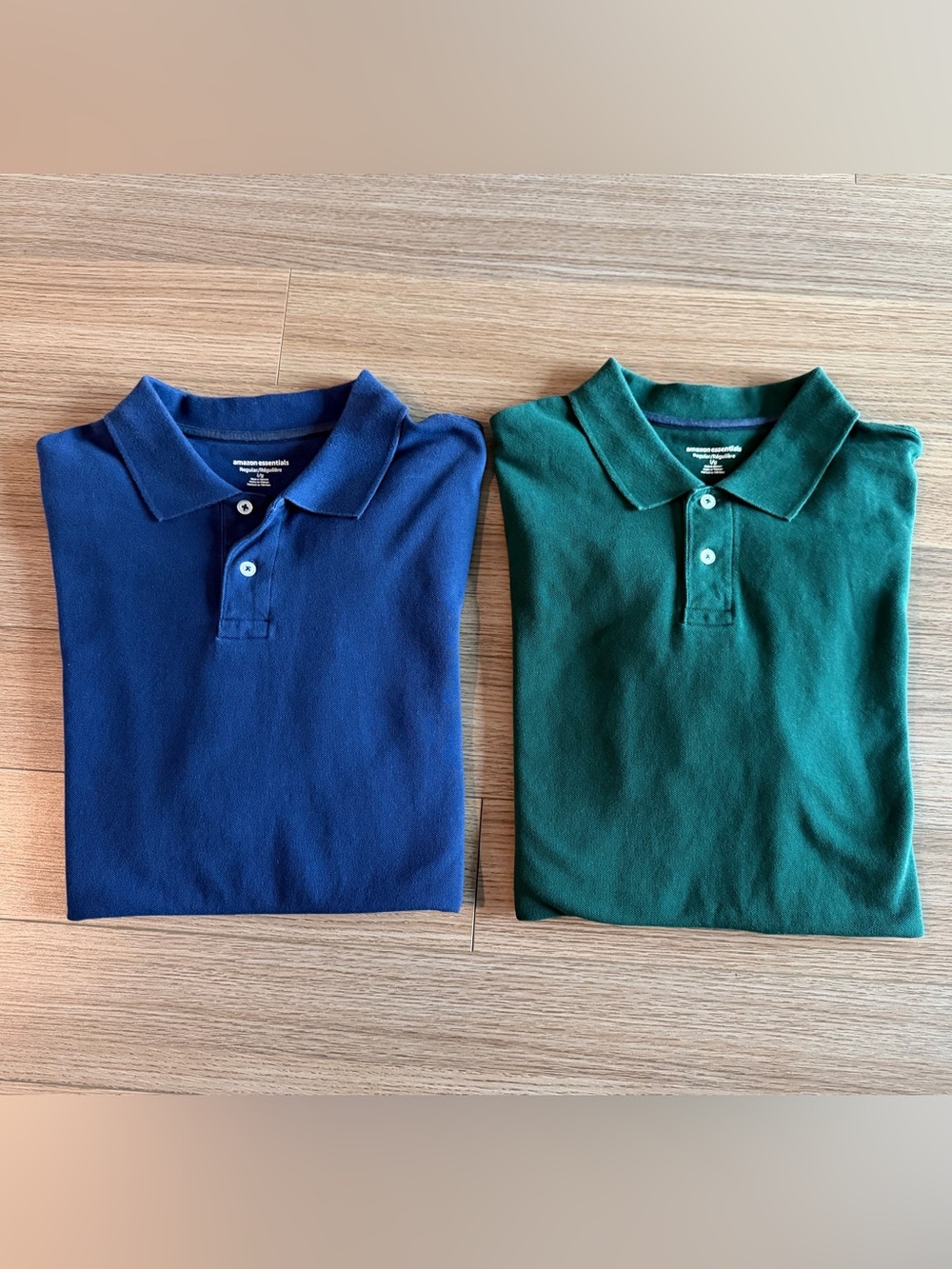 Amazon Essentials Men's Large Cotton Polo Shirts Set of 2 Navy Blue Green